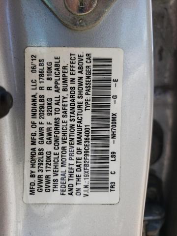 Photo 10 from auction – 2012 HONDA CIVIC EXL with VIN 19XFB2F99CE364001