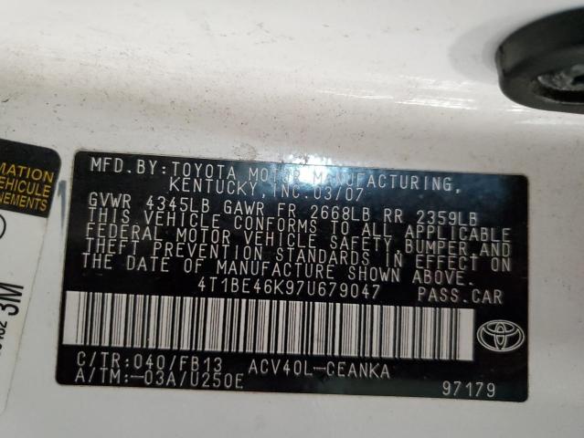 Photo 10 from auction – 2007 TOYOTA CAMRY CE with VIN 4T1BE46K97U679047