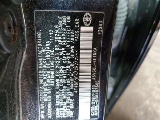 Photo 10 from auction – 2012 TOYOTA CAMRY BASE with VIN 4T4BF1FK7CR272548