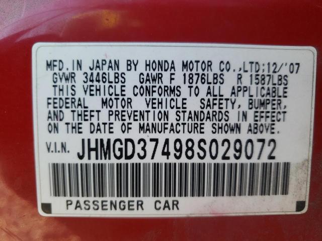 Photo 10 from auction – 2008 HONDA FIT with VIN JHMGD37498S029072