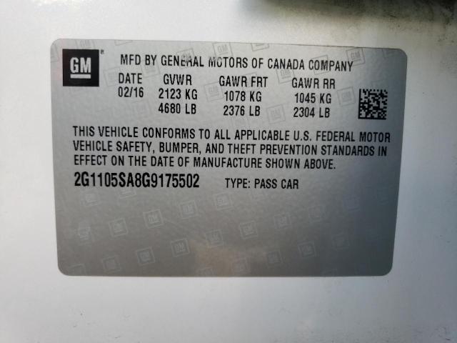 Photo 10 from auction – 2016 CHEVROLET IMPALA LT with VIN 2G1105SA8G9175502