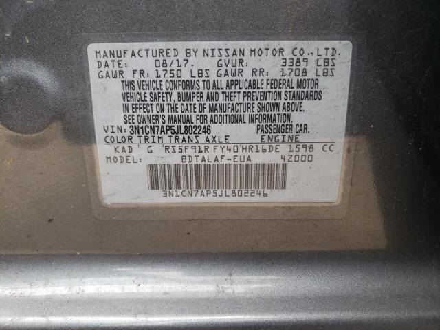 Photo 10 from auction – 2018 NISSAN VERSA with VIN 3N1CN7AP5JL802246