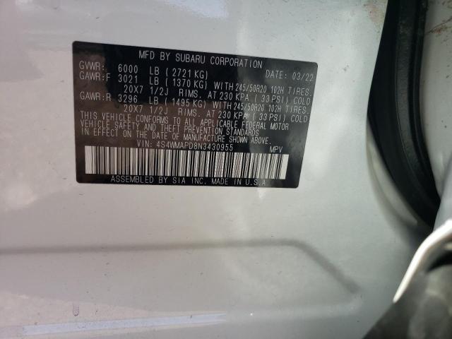 Photo 10 from auction – 2022 SUBARU ASCENT LIM with VIN 4S4WMAPD8N3430955