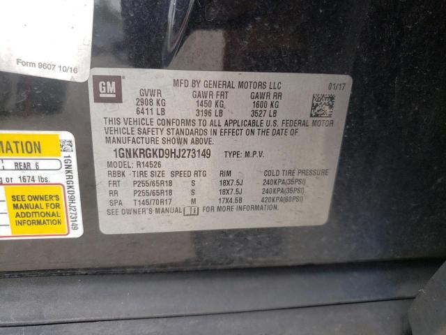Photo 10 from auction – 2017 CHEVROLET TRAVERSE L with VIN 1GNKRGKD9HJ273149