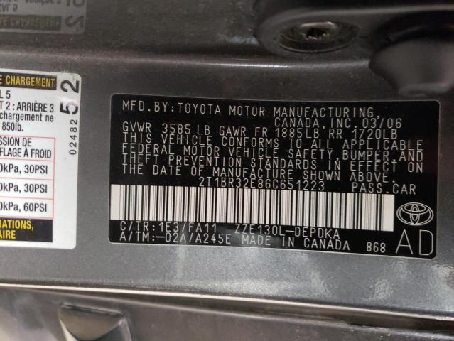 Photo 10 from auction – 2006 TOYOTA COROLLA CE with VIN 2T1BR32E86C651223