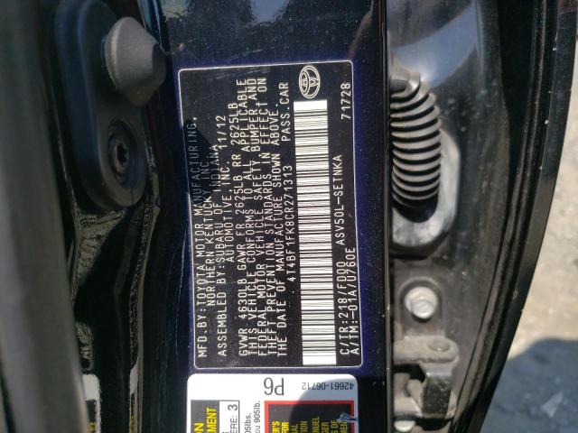 Photo 10 from auction – 2012 TOYOTA CAMRY BASE with VIN 4T4BF1FK8CR271313