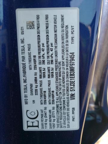 Photo 10 from auction – 2021 TESLA MODEL 3 with VIN 5YJ3E1EB3MF979454