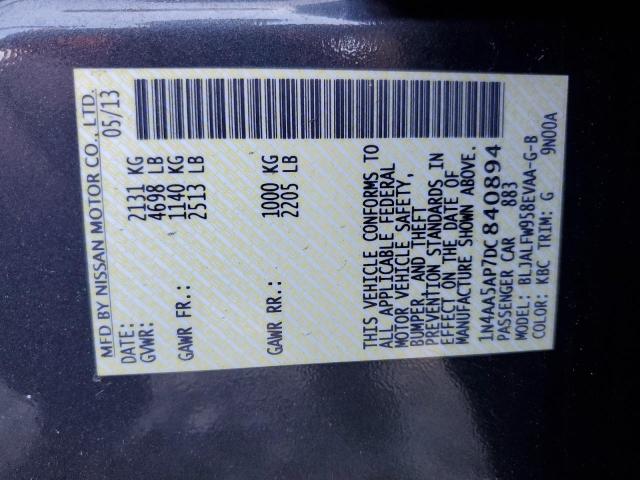Photo 10 from auction – 2013 NISSAN MAXIMA S with VIN 1N4AA5AP7DC840894