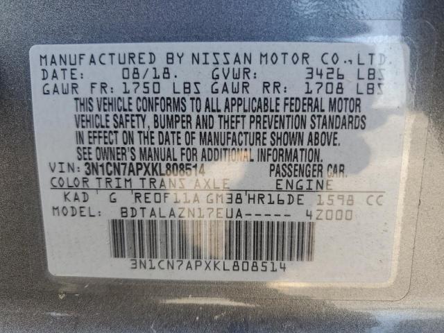 Photo 10 from auction – 2019 NISSAN VERSA S with VIN 3N1CN7APXKL808514
