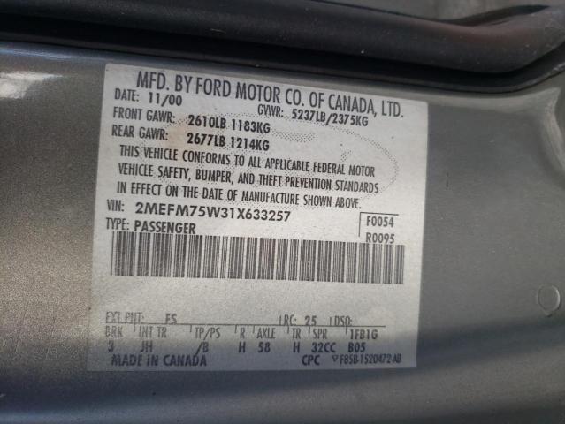 Photo 10 from auction – 2001 MERCURY GRAND MARQ with VIN 2MEFM75W31X633257