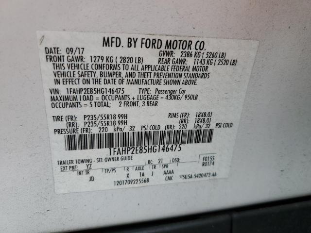 Photo 10 from auction – 2017 FORD TAURUS SEL with VIN 1FAHP2E85HG146475
