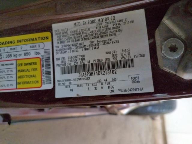 Photo 10 from auction – 2013 FORD FUSION SE with VIN 3FA6P0H74DR213102