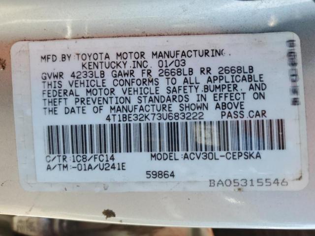 Photo 10 from auction – 2003 TOYOTA CAMRY LE with VIN 4T1BE32K73U683222