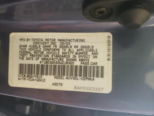Photo 10 from auction – 2003 TOYOTA CAMRY LE with VIN 4T1BE32K63U218320
