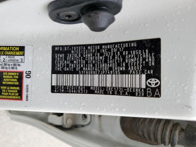 Photo 10 from auction – 2018 TOYOTA COROLLA L with VIN 5YFBURHE7JP749595