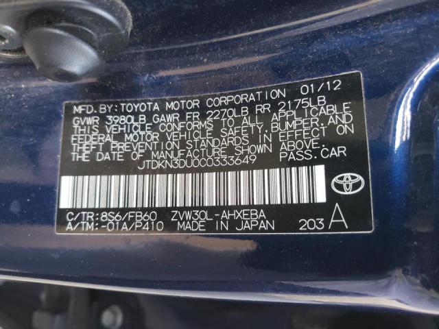 Photo 10 from auction – 2012 TOYOTA PRIUS with VIN JTDKN3DU0C0333649