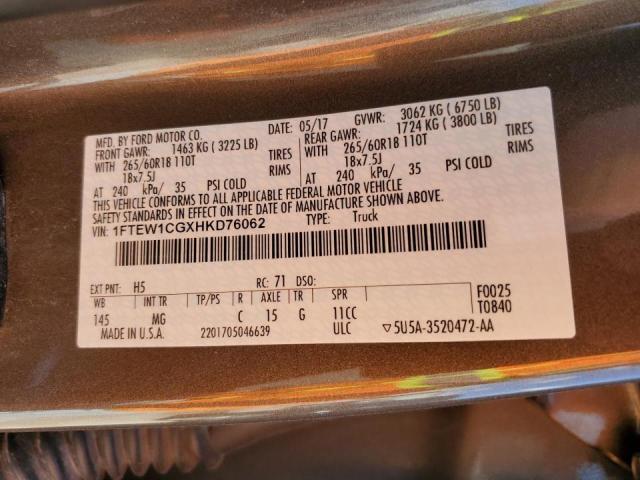Photo 10 from auction – 2017 FORD F150 SUPER with VIN 1FTEW1CGXHKD76062