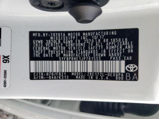 Photo 10 from auction – 2018 TOYOTA COROLLA LE with VIN 5YFBPRHE1JP761555