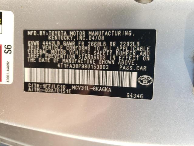 Photo 10 from auction – 2008 TOYOTA CAMRY SOLA with VIN 4T1FA38P98U153003