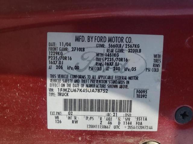 Photo 10 from auction – 2005 FORD EXPLORER S with VIN 1FMZU67K45UA78752