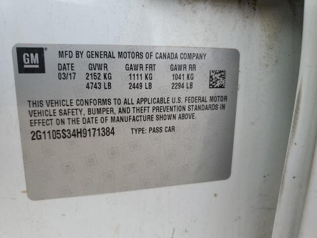 Photo 10 from auction – 2017 CHEVROLET IMPALA LT with VIN 2G1105S34H9171384