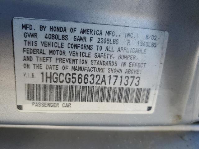 Photo 10 from auction – 2002 HONDA ACCORD with VIN 1HGCG56632A171373