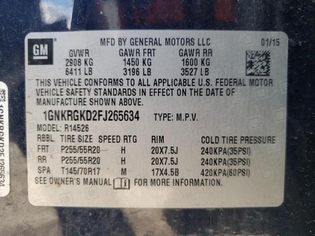 Photo 10 from auction – 2015 CHEVROLET TRAVERSE L with VIN 1GNKRGKD2FJ265634