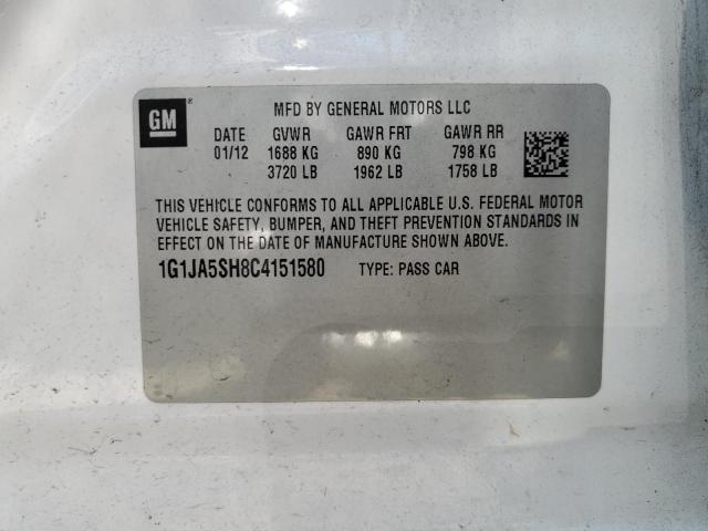 Photo 10 from auction – 2012 CHEVROLET SONIC LS with VIN 1G1JA5SH8C4151580