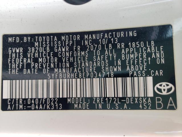 Photo 10 from auction – 2014 TOYOTA COROLLA L with VIN 5YFBURHE8EP034718