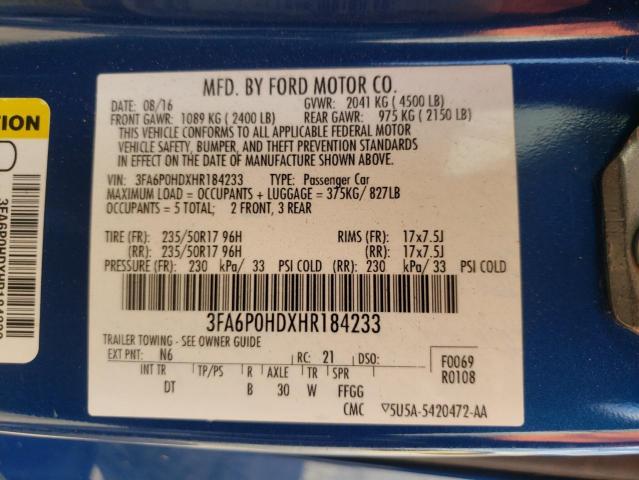 Photo 10 from auction – 2017 FORD FUSION SE with VIN 3FA6P0HDXHR184233