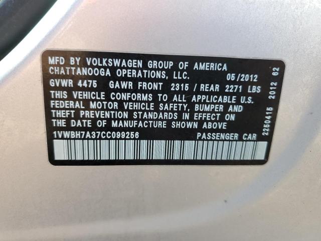 Photo 10 from auction – 2012 VOLKSWAGEN PASSAT SE with VIN 1VWBH7A37CC099256