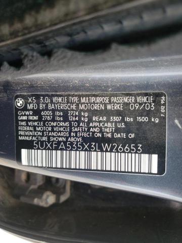 Photo 10 from auction – 2003 BMW X5 3.0I with VIN 5UXFA535X3LW26653