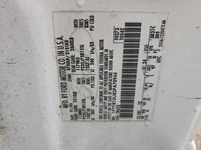 Photo 10 from auction – 2003 FORD RANGER with VIN 1FTYR10U83PA78944