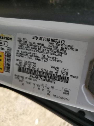 Photo 10 from auction – 2017 FORD FUSION SE with VIN 3FA6P0H76HR189052