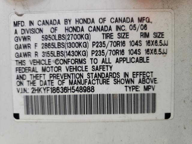 Photo 10 from auction – 2006 HONDA PILOT EX with VIN 2HKYF18636H548988