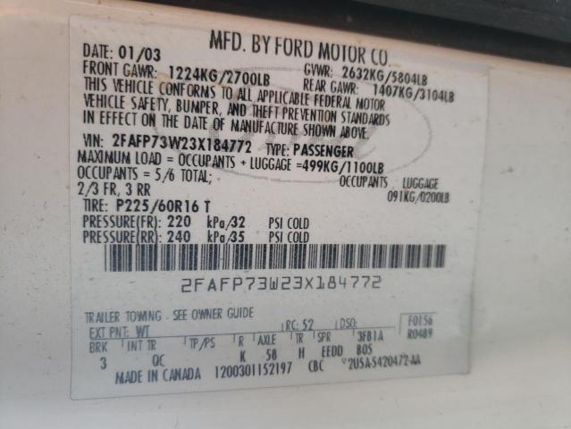 Zdjęcie 10 z aukcji – 2003 FORD CROWN VICT z VIN 2FAFP73W23X184772