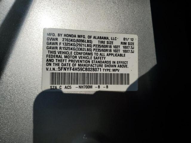 Photo 10 from auction – 2012 HONDA PILOT EXL with VIN 5FNYF4H59CB028071