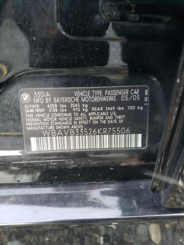 Photo 10 from auction – 2006 BMW 330 I with VIN WBAVB33526KR75506