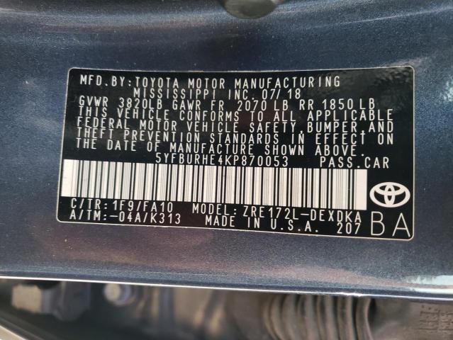 Photo 10 from auction – 2019 TOYOTA COROLLA L with VIN 5YFBURHE4KP870053