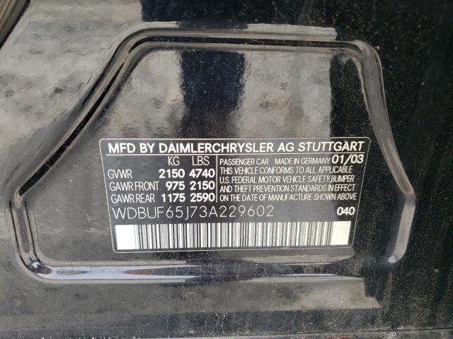 Photo 10 from auction – 2003 MERCEDES-BENZ E 320 with VIN WDBUF65J73A229602