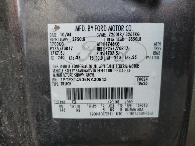 Photo 10 from auction – 2005 FORD F150 with VIN 1FTPX14505NA30843