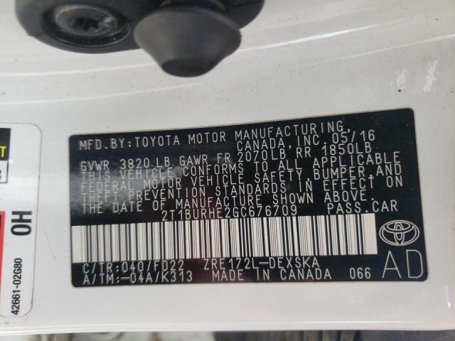 Photo 10 from auction – 2016 TOYOTA COROLLA L with VIN 2T1BURHE2GC676709