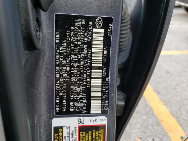 Photo 10 from auction – 2012 TOYOTA CAMRY BASE with VIN 4T4BF1FK7CR179142