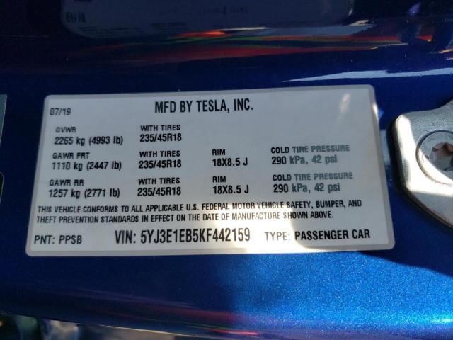 Photo 10 from auction – 2019 TESLA MODEL 3 with VIN 5YJ3E1EB5KF442159