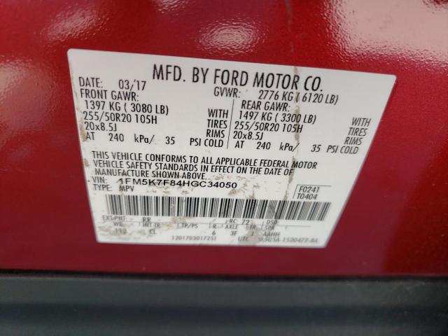 Photo 10 from auction – 2017 FORD EXPLORER L with VIN 1FM5K7F84HGC34050