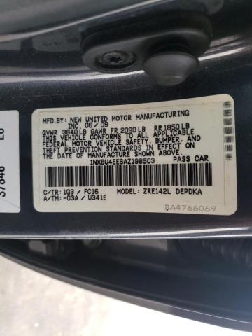 Photo 10 from auction – 2010 TOYOTA COROLLA BA with VIN 1NXBU4EE6AZ198503