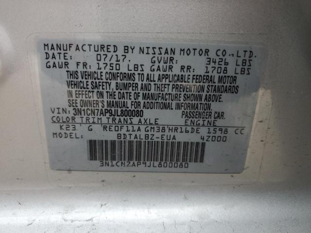 Photo 10 from auction – 2018 NISSAN VERSA S with VIN 3N1CN7AP9JL800080