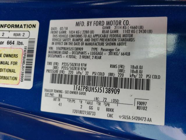 Photo 10 from auction – 2018 FORD MUSTANG with VIN 1FATP8UH5J5138909