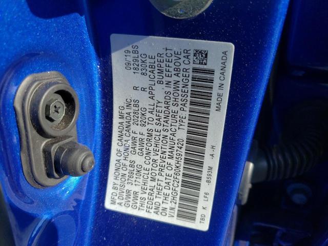 Photo 10 from auction – 2019 HONDA CIVIC LX with VIN 2HGFC2F60KH597420