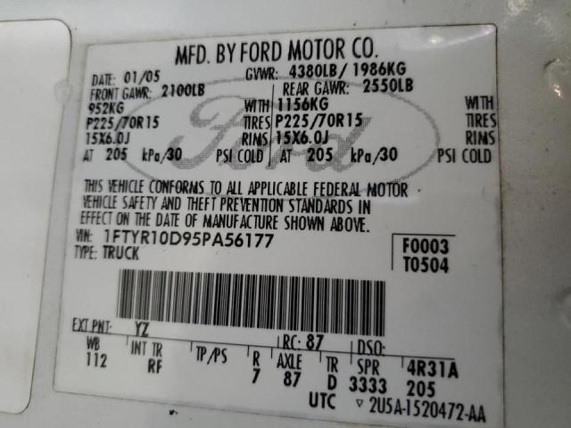 Photo 10 from auction – 2005 FORD RANGER with VIN 1FTYR10D95PA56177